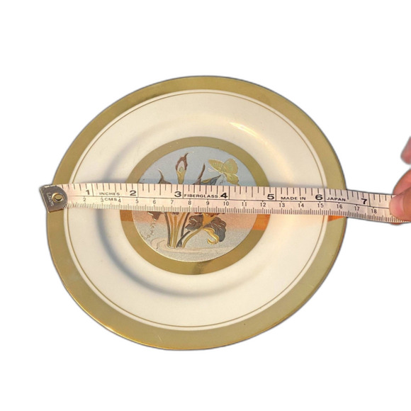 The‎ Art of Chokin Japanese Plate Gold Rim Mixed Metal Floral Decorative - Picture 3 of 3